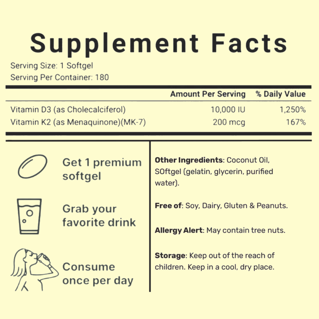 Vitamin D3 + K2 Supplement Softgels