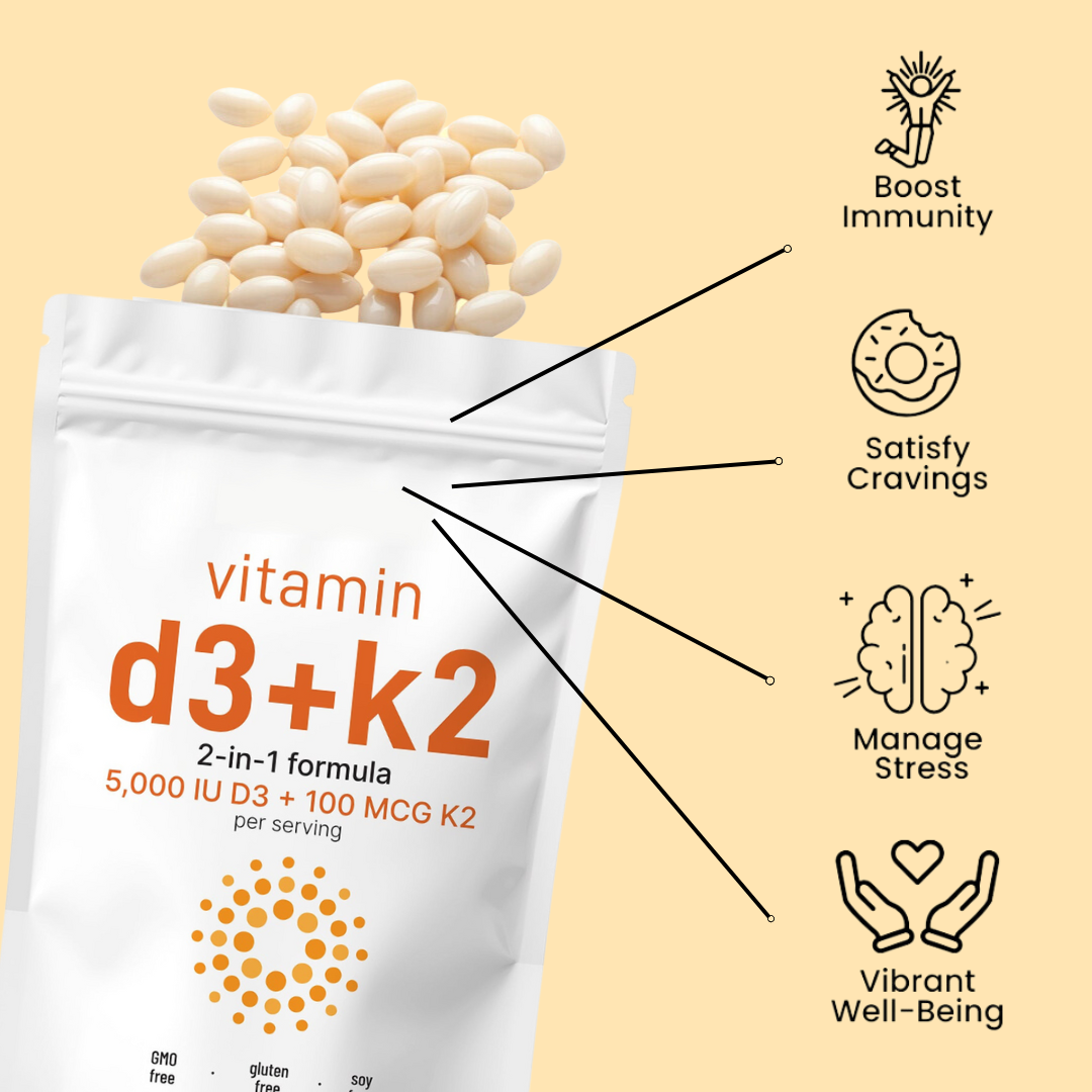Vitamin D3 + K2 5000IU Supplement Softgels